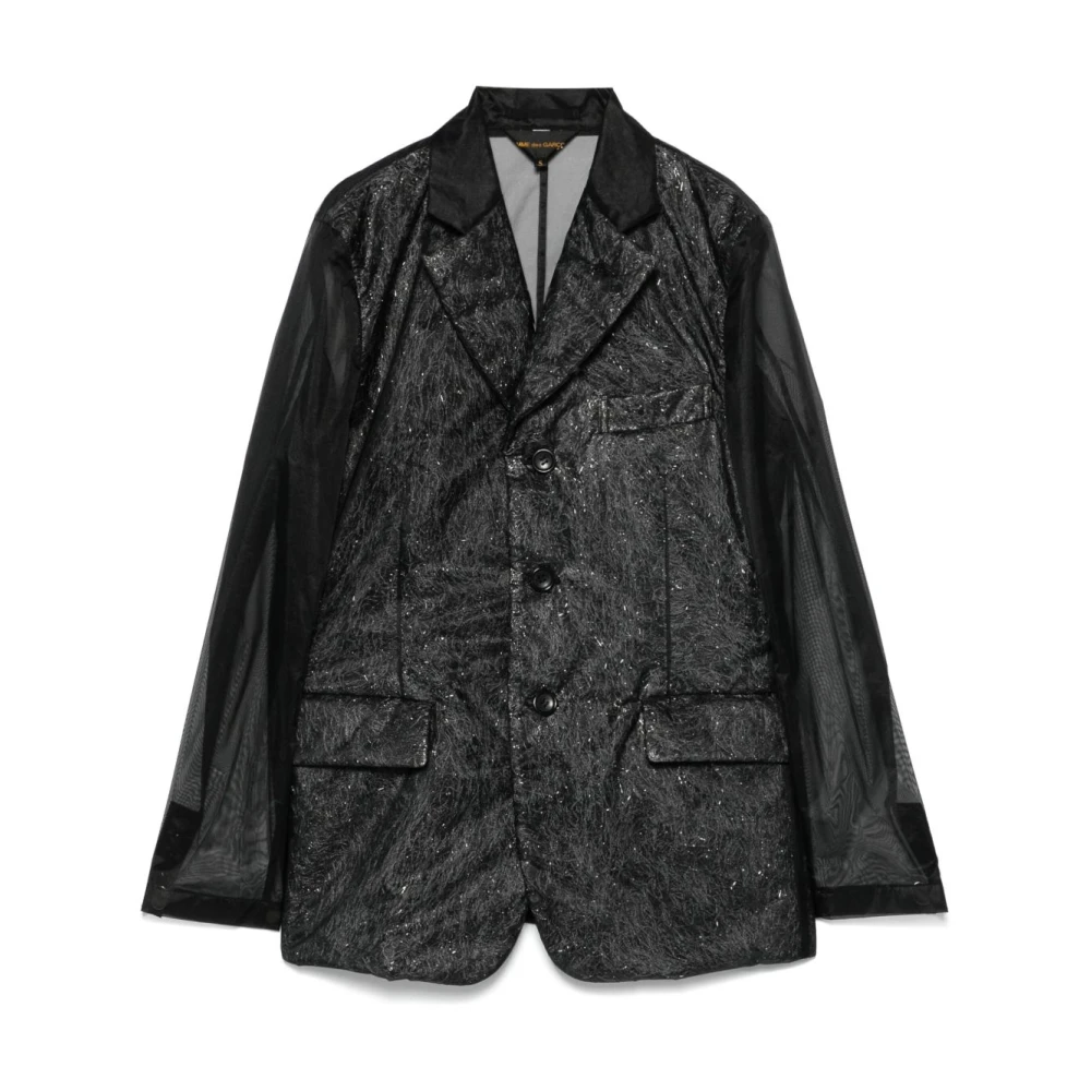 Comme Des Garçons Women's Black Blazers, S, Buttoned Jacket With Sheer Panels