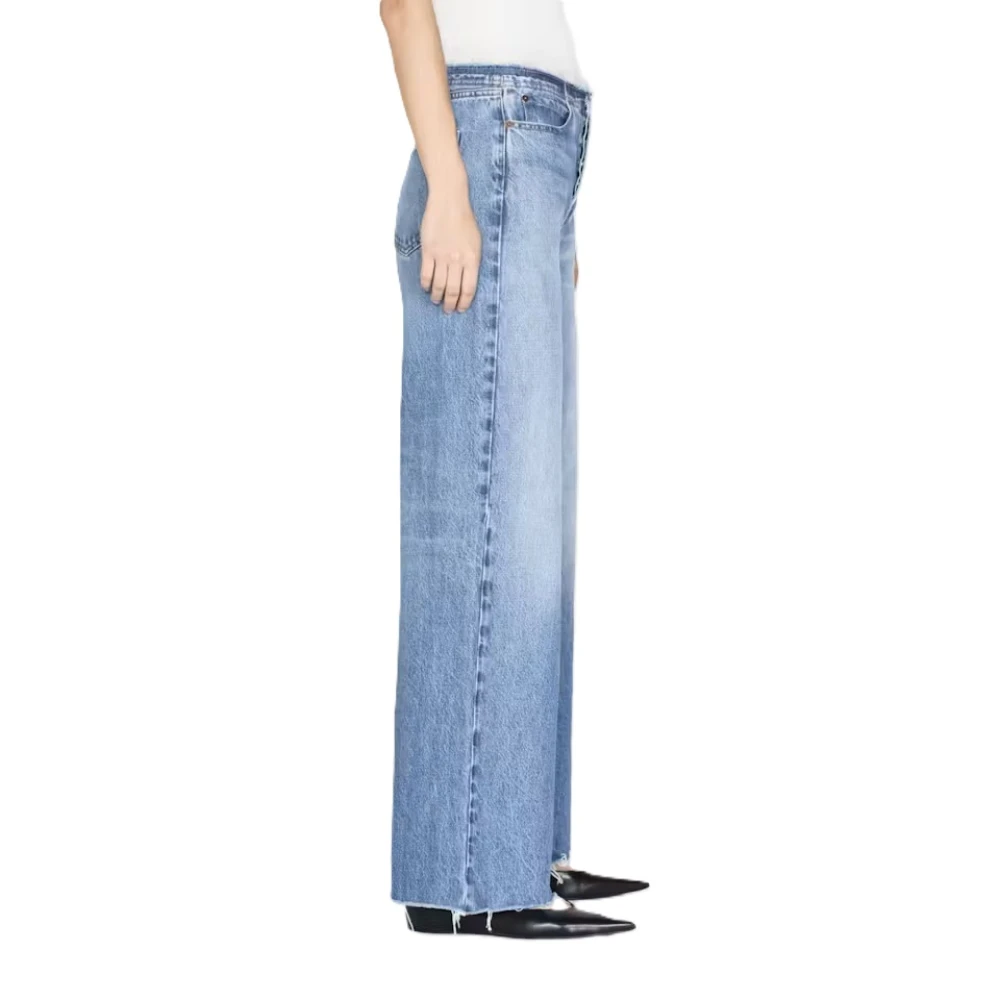 Frame Wide Leg Cut Off Jeans Blue Dames