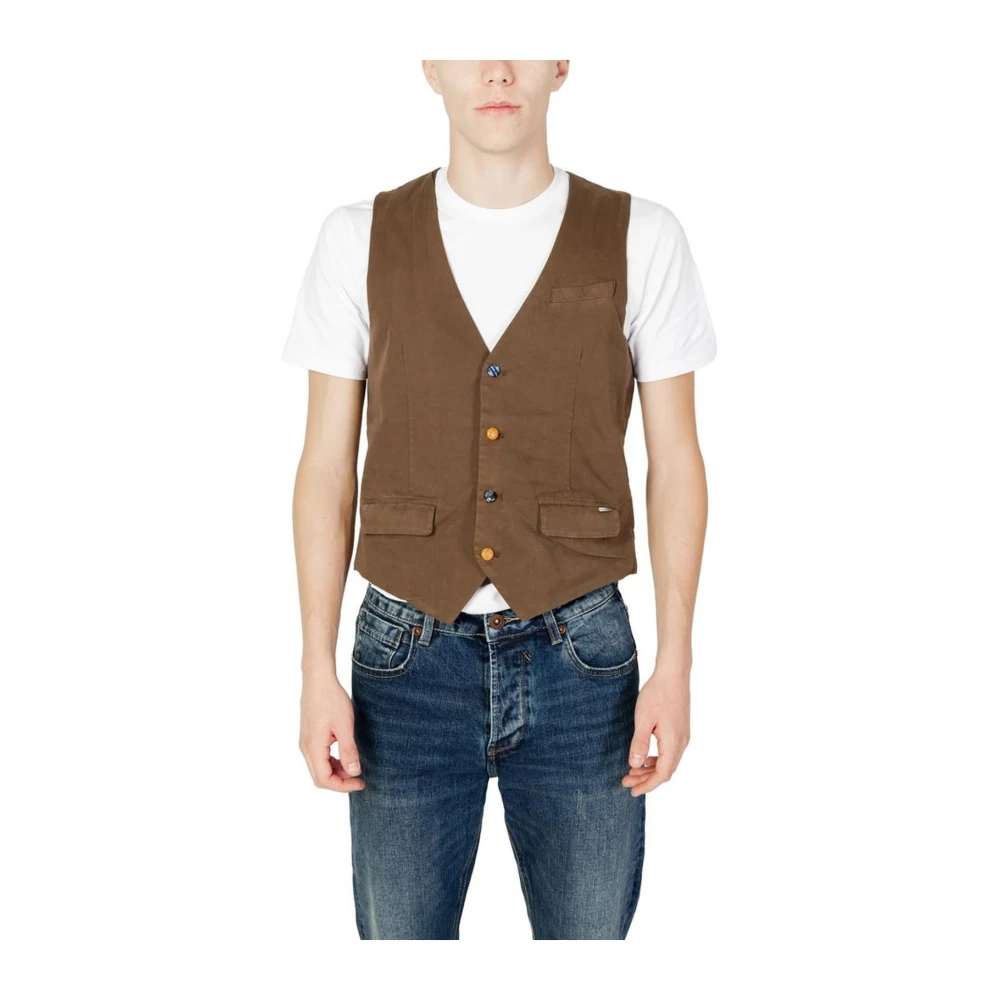 Gianni Lupo Katoenmix Suit Vest Herfst Winter Collectie Brown Heren