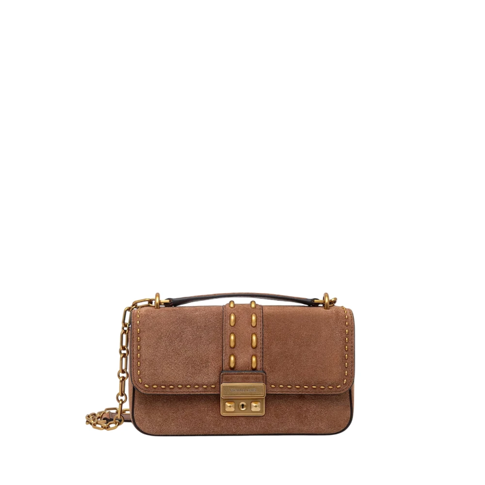 Michael Kors Women's Brown Cross Body Bags, One Size, Tribeca Small Studded Suede Shoulder Bag