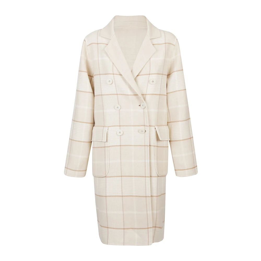 Eleventy Dubbel Check Wollen Jas Beige Dames