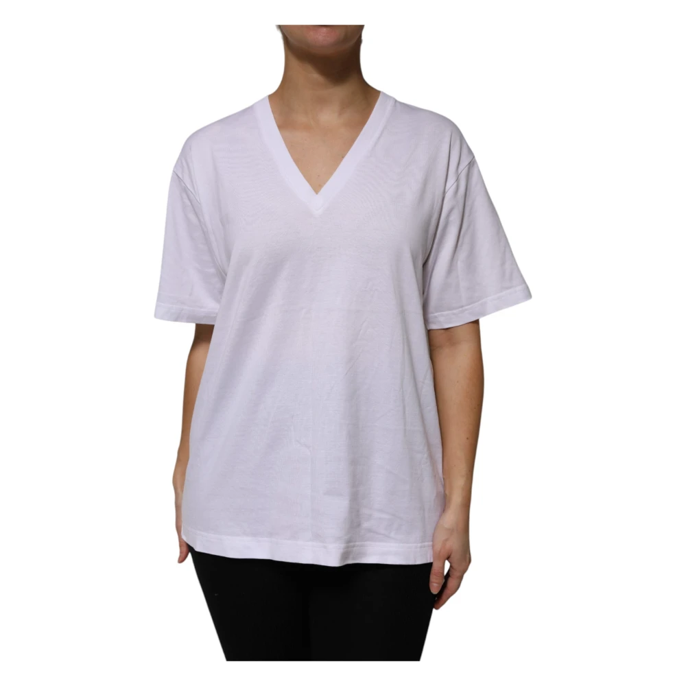Dolce & Gabbana White T-Shirts, Female, Xl, Cotton V-Neck T-Shirt