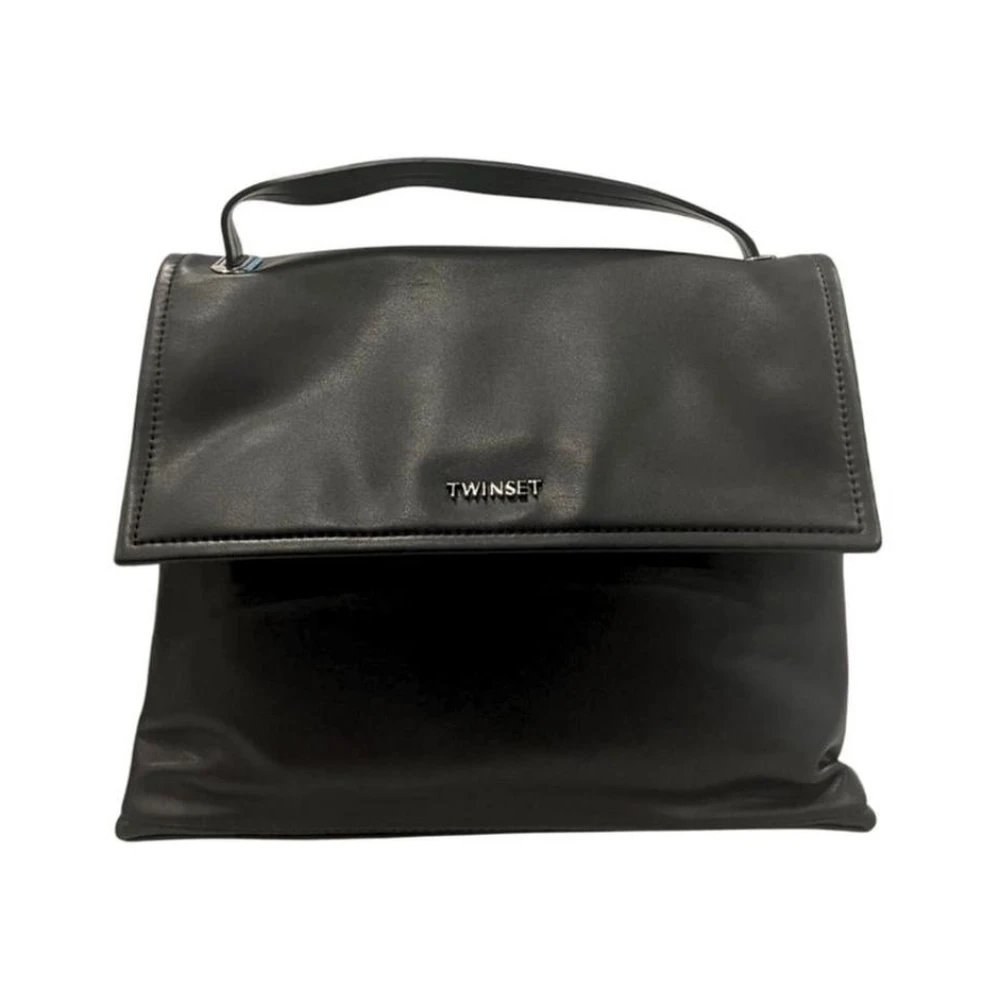 Twinset Women's Black Leather Top Handle Bag - Handbags - One Size - Bags