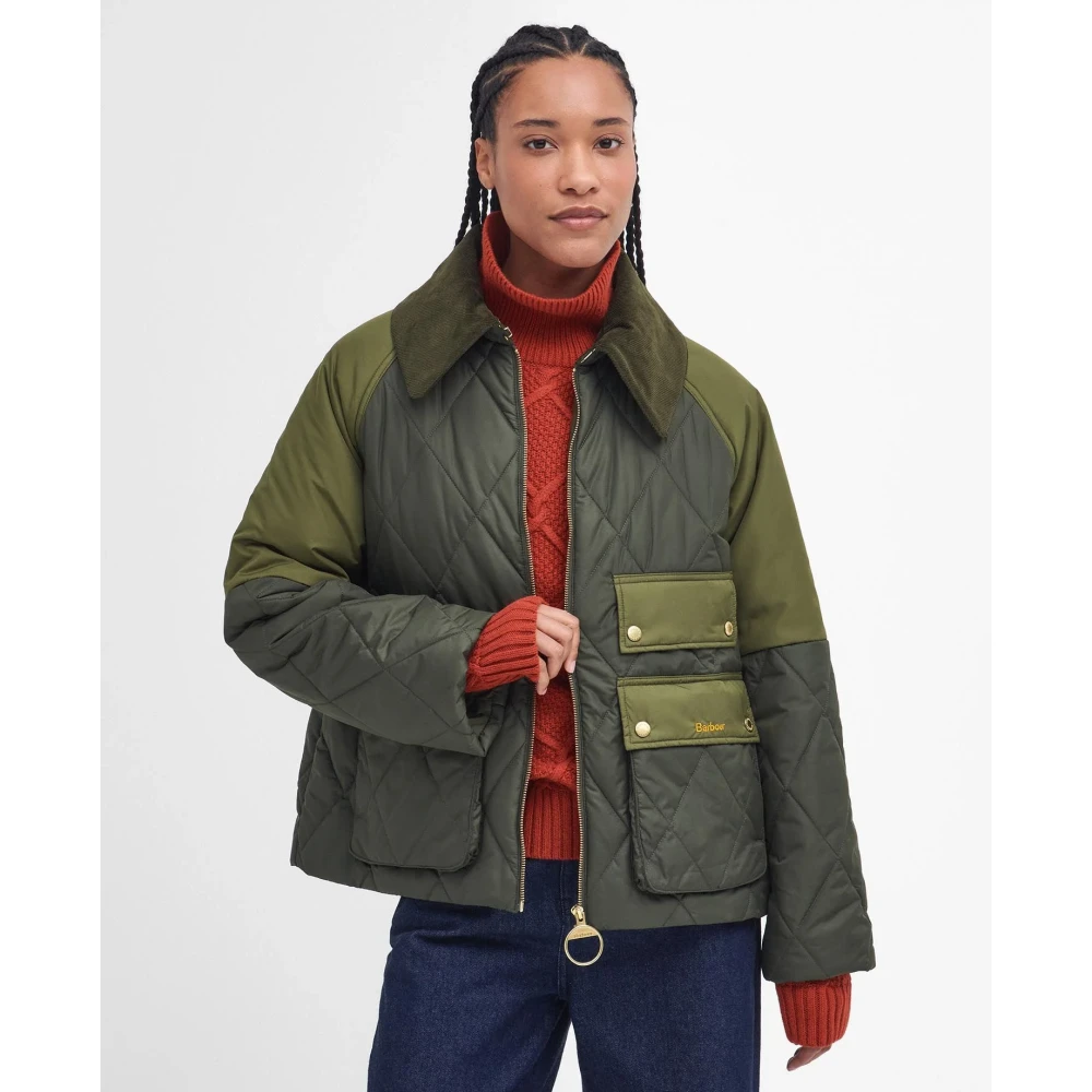 Barbour Gewatteerde jas met patchwork ontwerp Green Dames