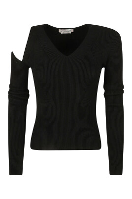 sort-slash-v-hals-pullover-sweater