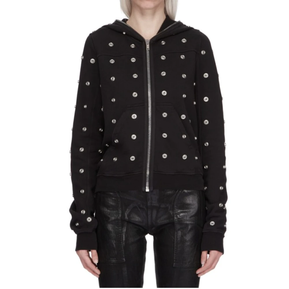 Rick Owens Studded Cotton Jersey Cardigan Black, Dam