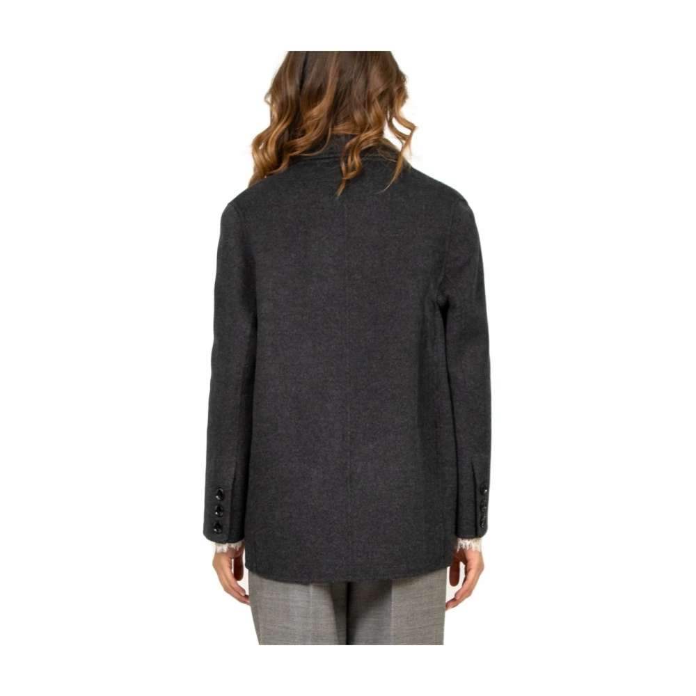 Semicouture Donkergrijze Wollen Jas V-hals Black Dames