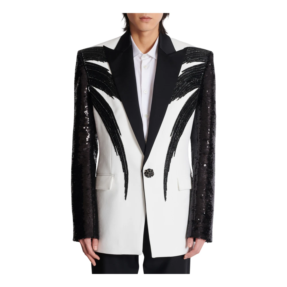 Balmain Twee-tone jas met paillettenborduursel Black Heren