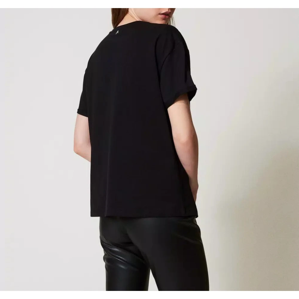 Twinset Logo Lurex T-shirt Black Dames