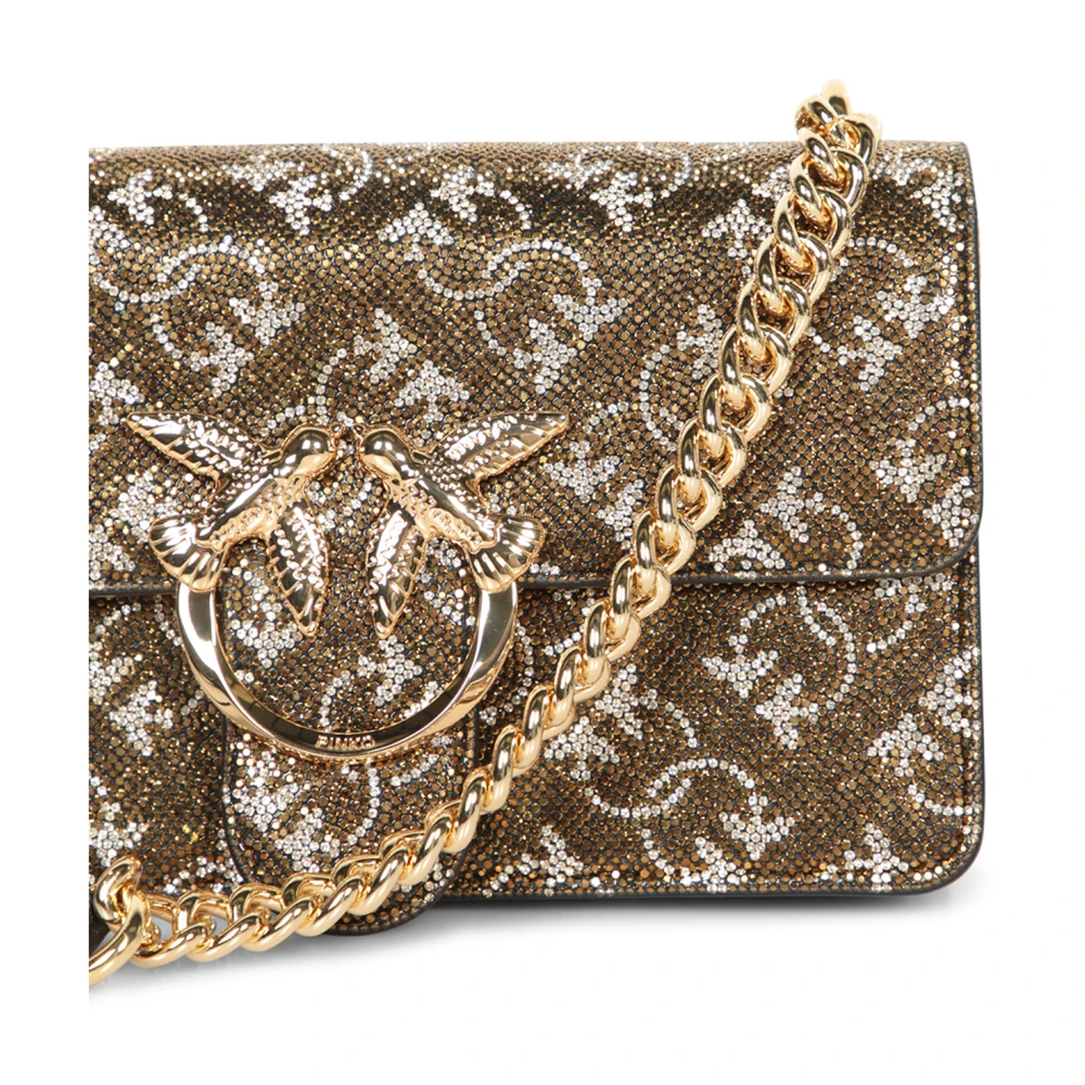 pinko Bronzen Strass Mini Stoffen Tas Brown Dames