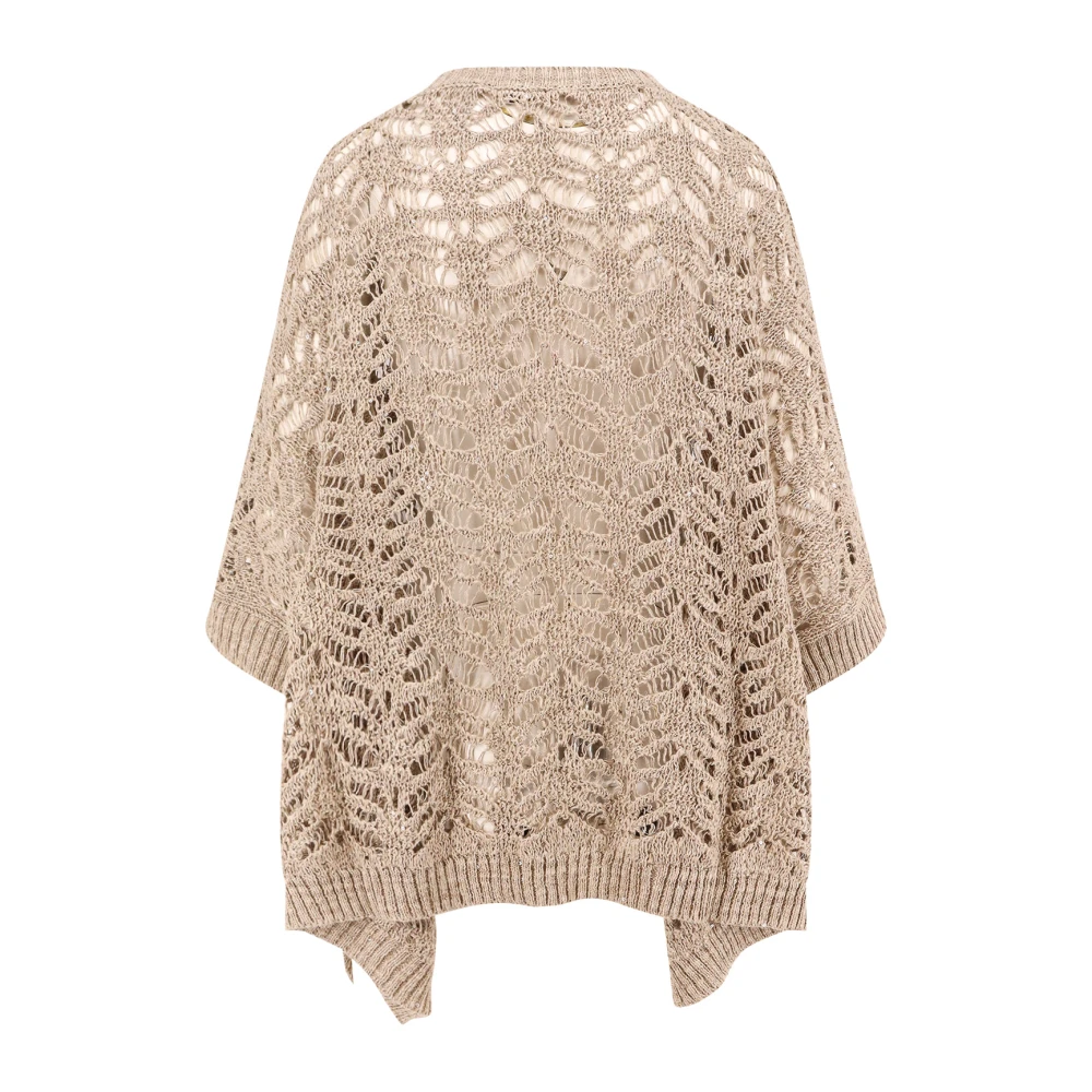 BRUNELLO CUCINELLI Geperforeerde linnenmix trui met pailletten Beige Dames