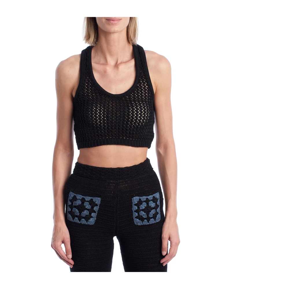 Zadig & Voltaire Women's Black Handcrafted Cropped Knit Top - Sleeveless Tops - Xs - Tops