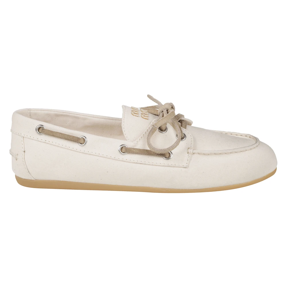 Miu Miu Beige Boat Shoes, Female, 6 Uk, Canvas Loafers