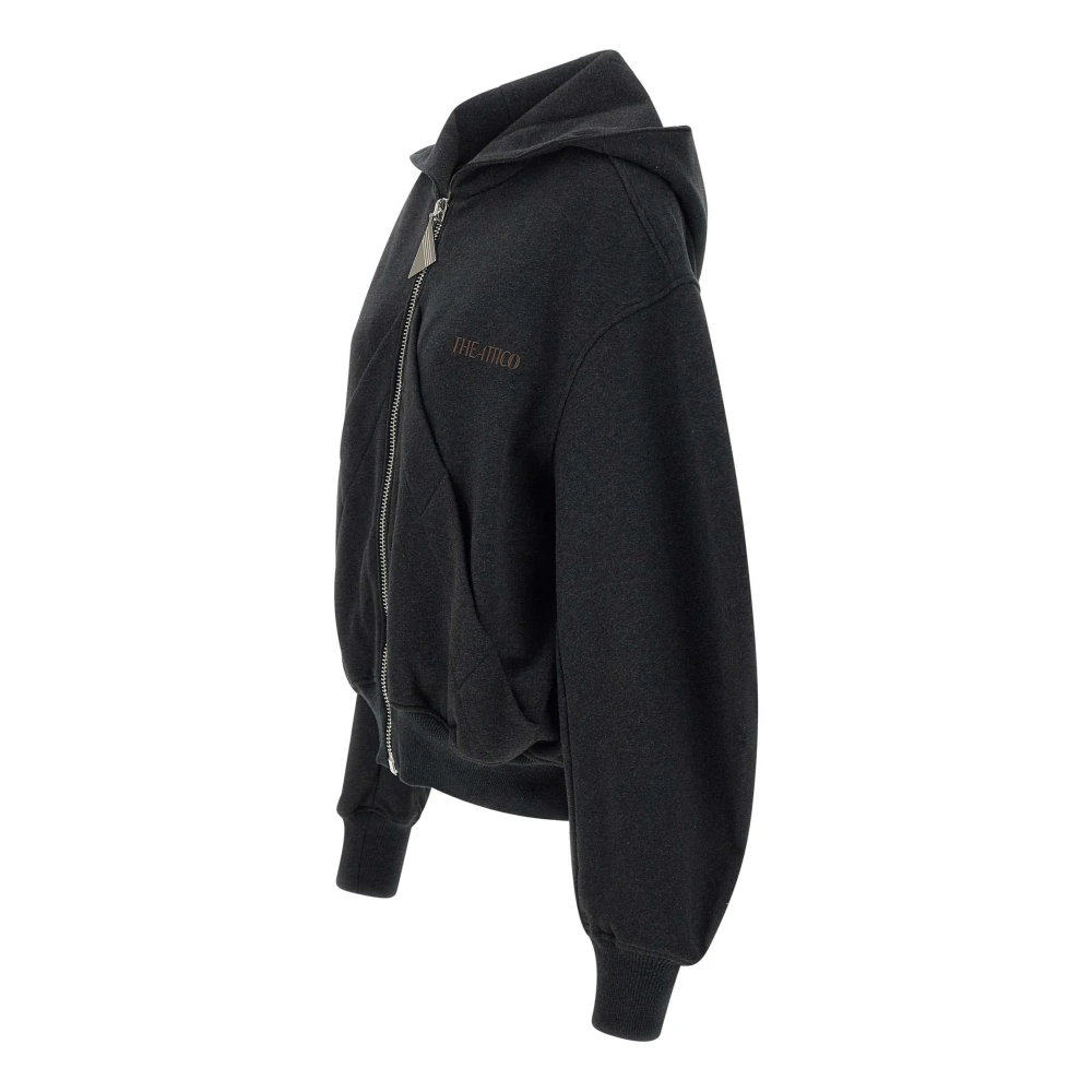 The Attico Zwarte Hoodie met Rits Black Dames