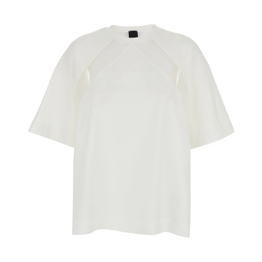 Pinko Vrouw Wit Tops Dames, S, T-Shirt Met Ronde Hals En Asymmetrische Details