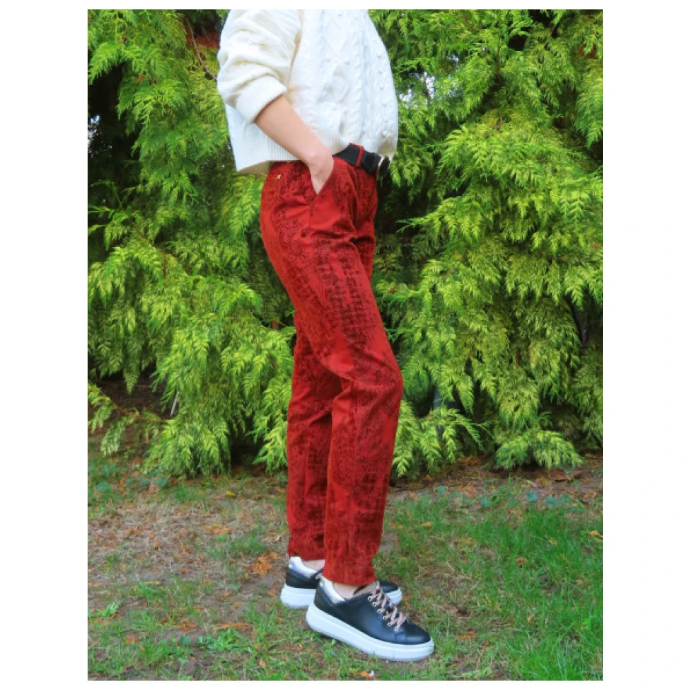 Mason's Slimme Velvet New York Broek met Kasjmier Motief Red Dames