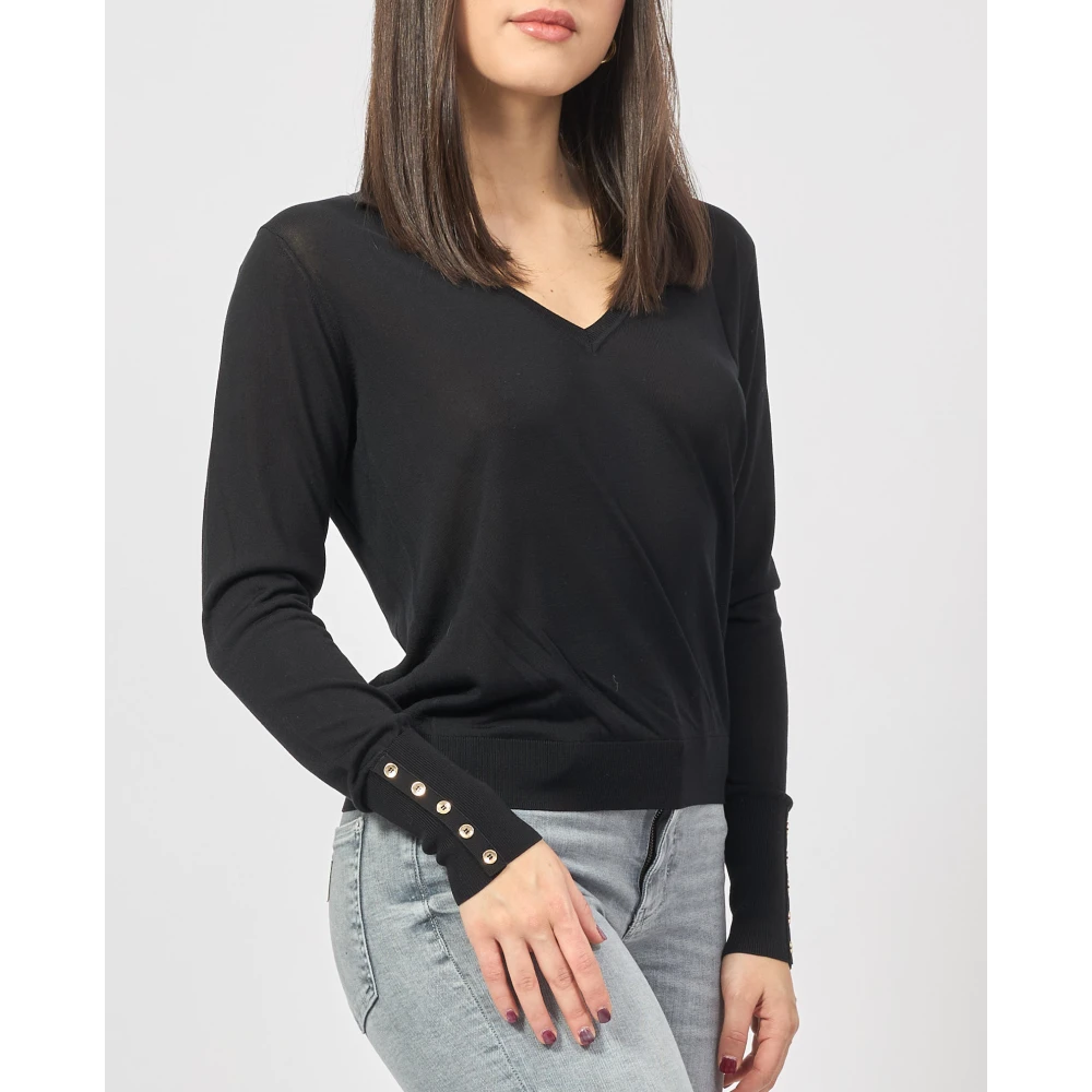 Fracomina Zwarte Trui met Zijde Details Black Dames
