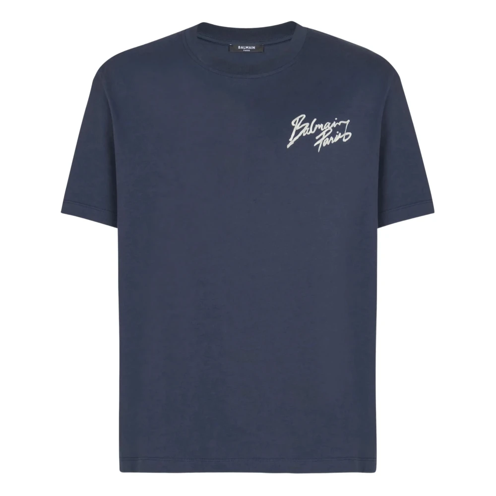 Balmain Blue Printed Cotton T-Shirt - Male - T-Shirts - S - Tops