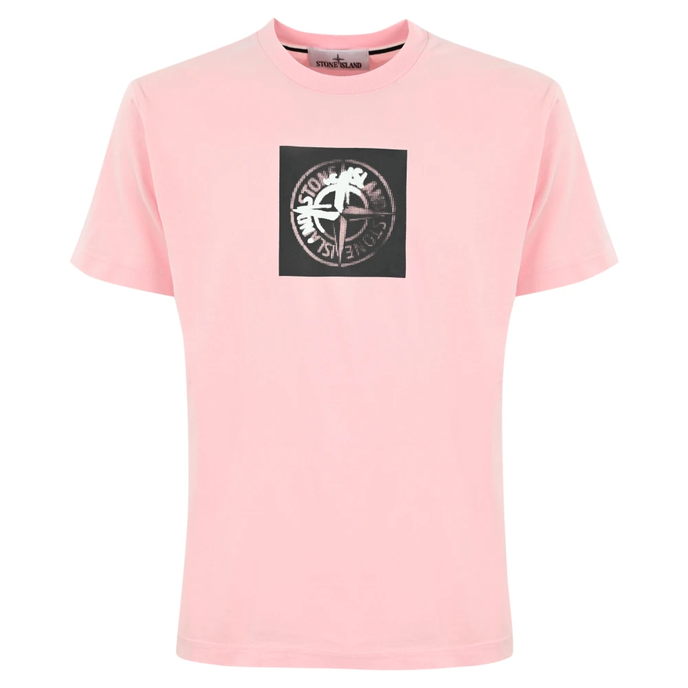 Stone Island Logo Print Katoenen T-shirt Roze Pink Heren