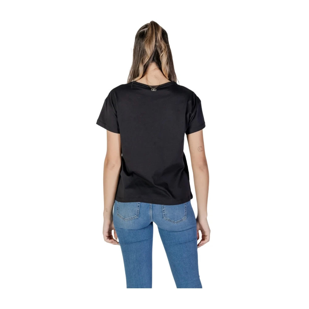 Liu Jo Zwarte katoenen T-shirt met stenen Black Dames