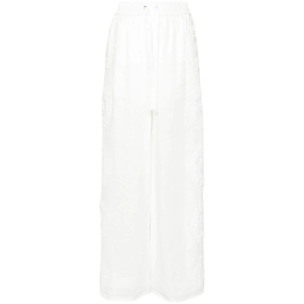 Zimmermann Witte Linnen Wijde Pijp Broek met Bloemenkant Applicatie White Dames