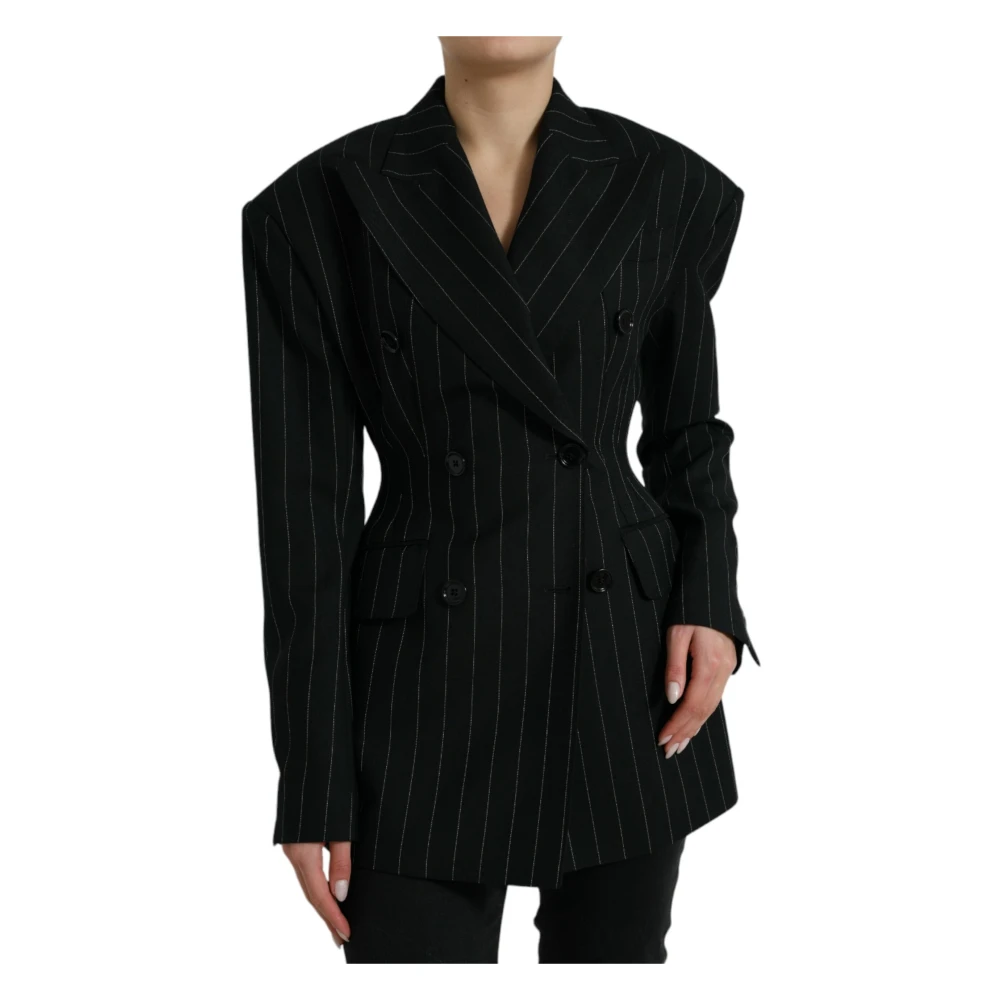 Dolce & Gabbana Elegant Randig Ull Blazer Black, Dam