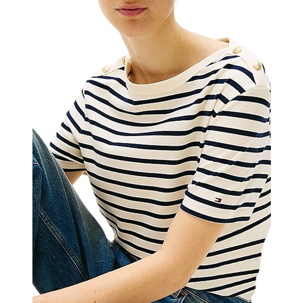Tommy Hilfiger Korte mouw T-shirt met boothals White Dames