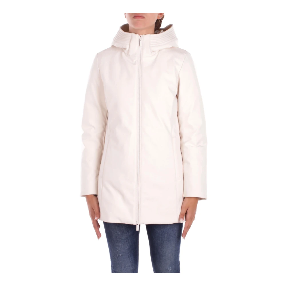 Woolrich Women's Beige Hooded Coat With Zipper