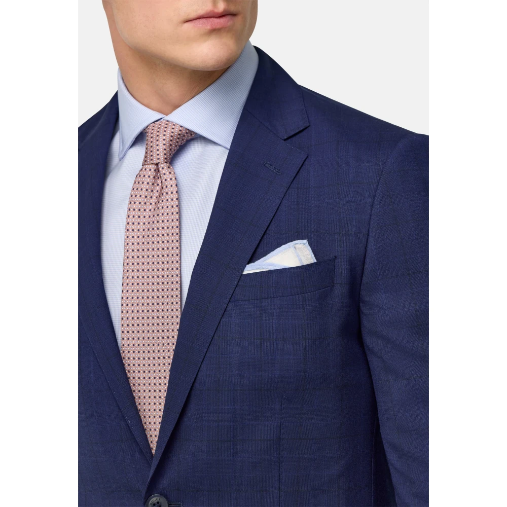 Boggi Milano Prince of Wales-ruit Stretch Wollen Pak Blue Heren