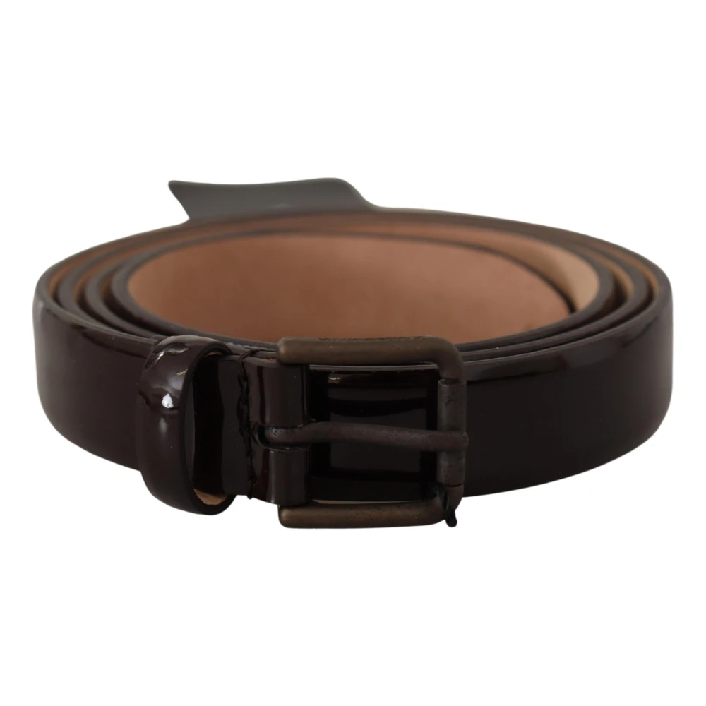 Dolce & Gabbana Belts, Unisex, One Size, Patent Leather Logo Metal Waist Buckle Belt Black