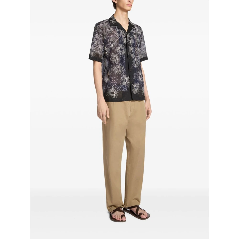Dries Van Noten Blauwe Bloemen Bowling Shirt Blue Heren