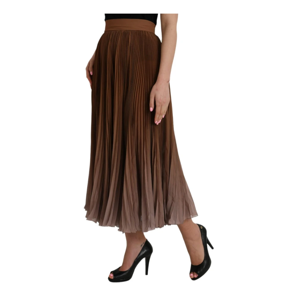 Dolce & Gabbana Bruine Geplooide Midi Rok Hoge Taille Brown Dames