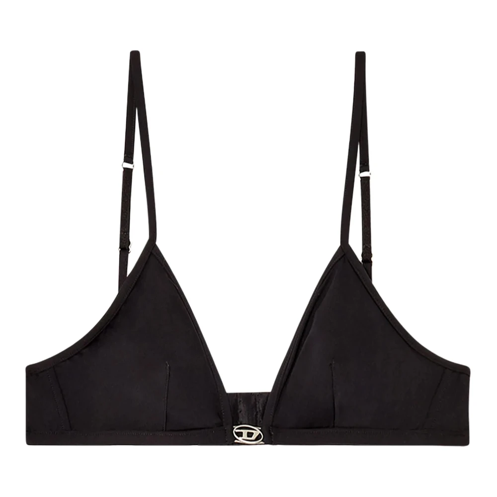 Diesel Kvinno Svart Badkläder Dam, L, Nylon, Microfiber Bralette Med Oval D-Detalj