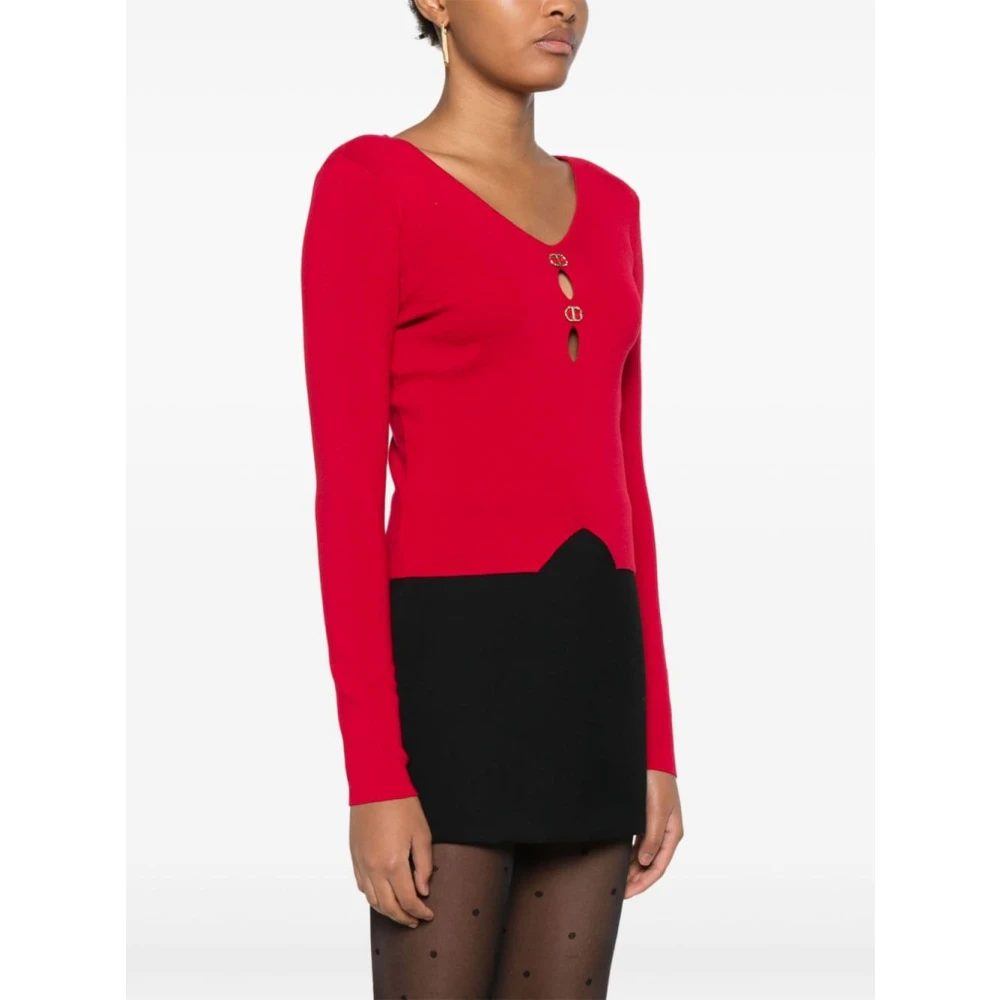 Twinset Rode V-hals trui met applicatie Red Dames