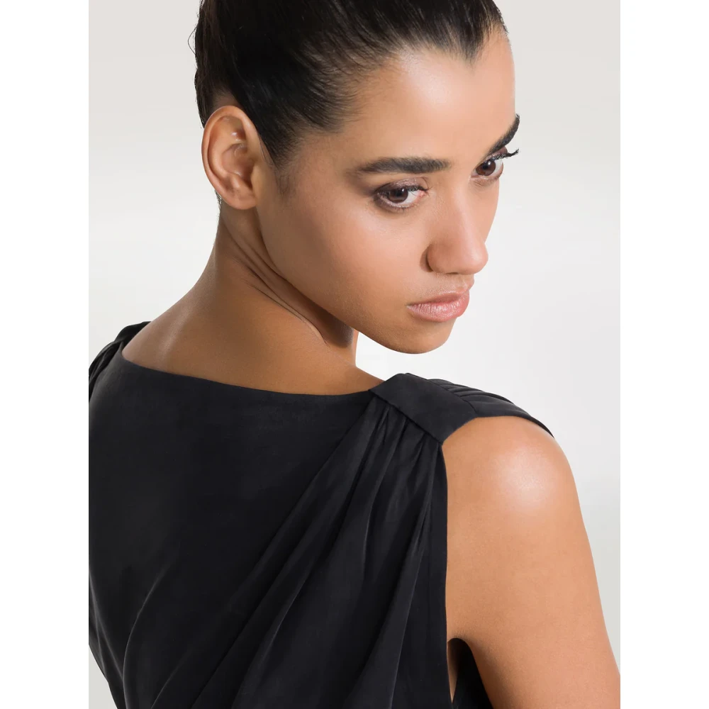 RRD Zwarte V-hals Ruffle Jurk Black Dames