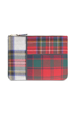 Tartan Motif Flat Clutch