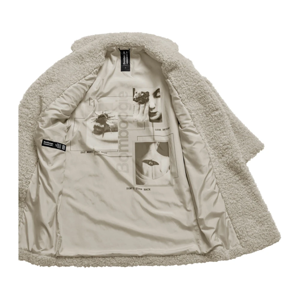 BomBoogie Krul-effect Sherpa Fleece Jas met Revers Beige Dames
