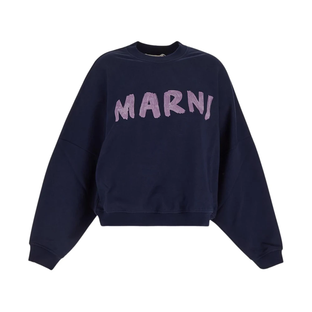 Marni Dames Organic Katoenen Sweatshirt met Maxi Logo Blue Dames
