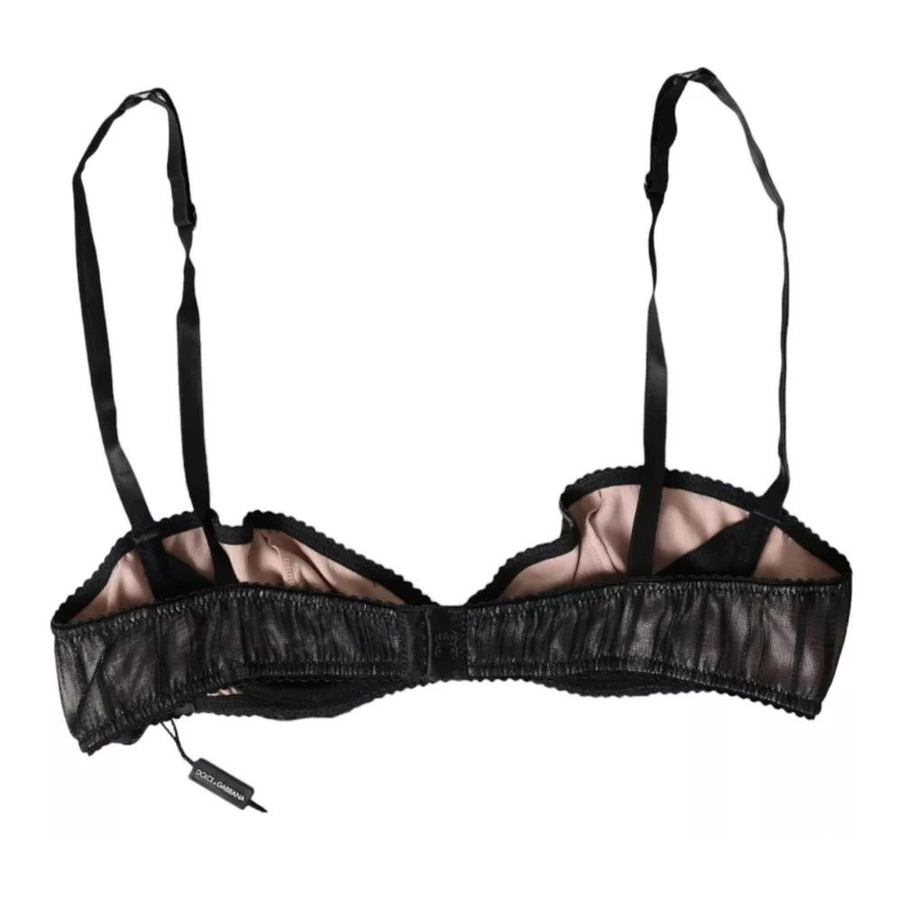 Dolce & Gabbana Zwarte Zijden Balconette Beha met Haak Black Dames