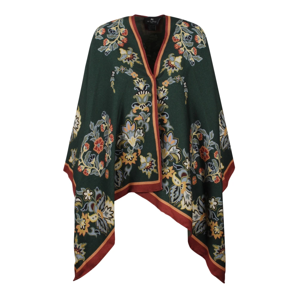 ETRO Bloemen Paisley Wollen Cape Green Dames