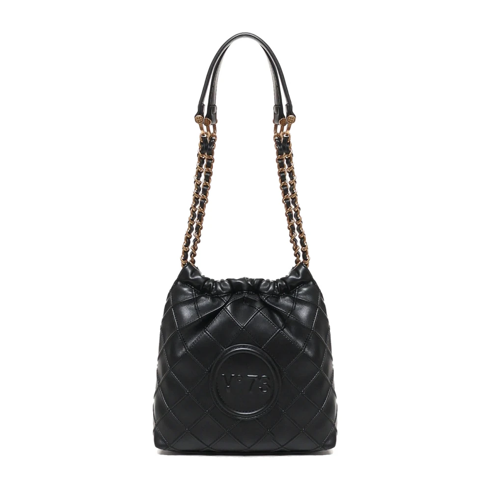 V73 Zwarte Mini Hobo Tas met Matelassé Motief Black Dames