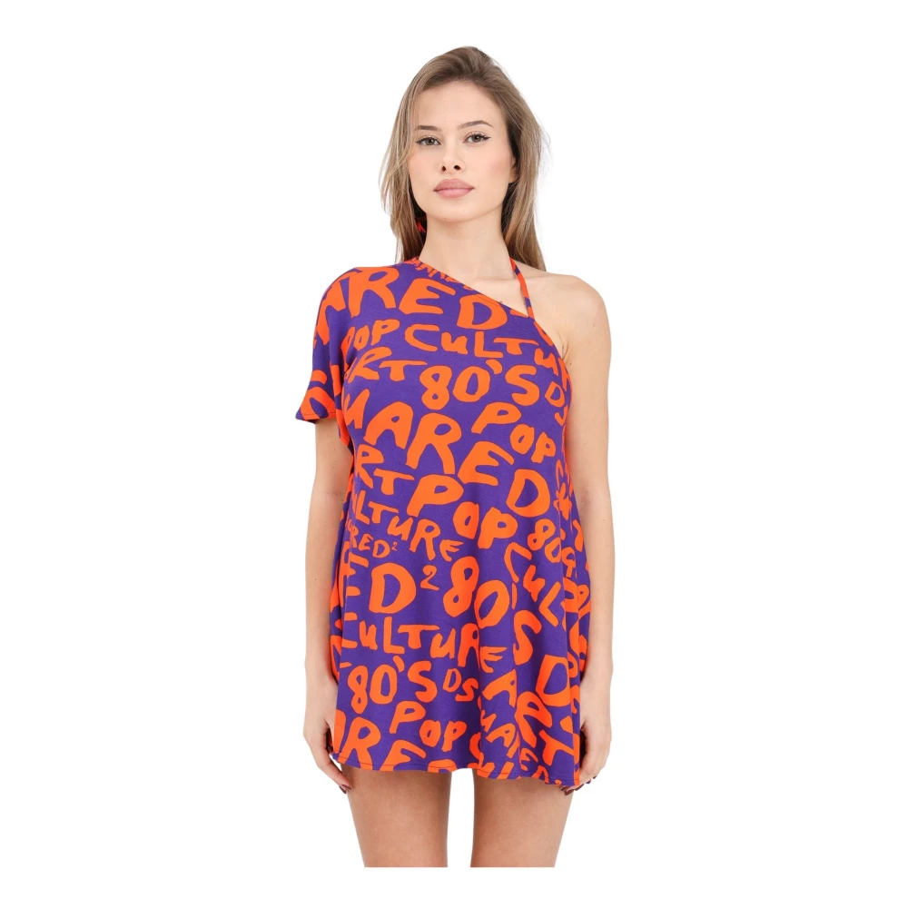 Dsquared2 Korte paarse en oranje pop art jurk Multicolor Dames