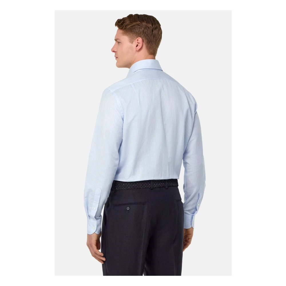 Boggi Milano Regular Fit Gestreept Katoen en Linnen Overhemd Blue Heren