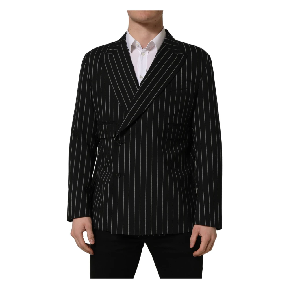 Dolce & Gabbana Uomo Nero - Stripes Wool Double Breasted Jacket - Jackets - M