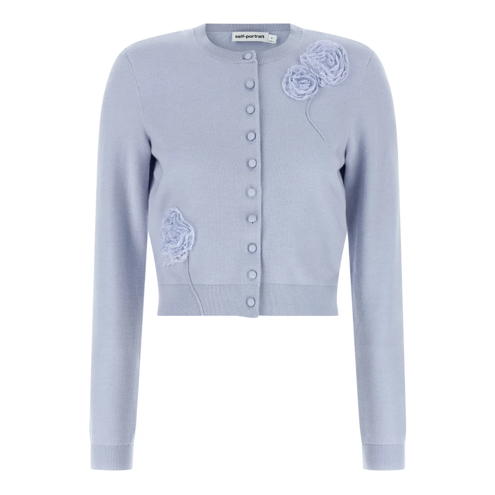 Self Portrait Blue Flower Knit Cardigan - Female - Cardigans - Xs - Knitwear