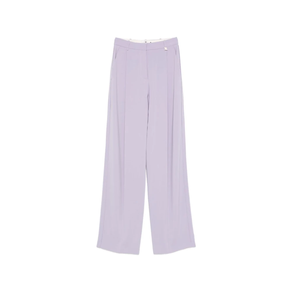 Elisabetta Franchi Purple Wide Trousers, Female, Xs, Trousers In Lightweight Crêpe Fabric With Logo Charm