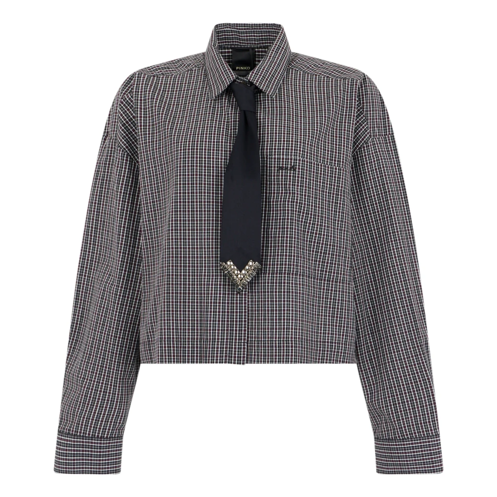 Pinko , Shirts, Female, Black, M, Cropped Shirt With Bow Tie