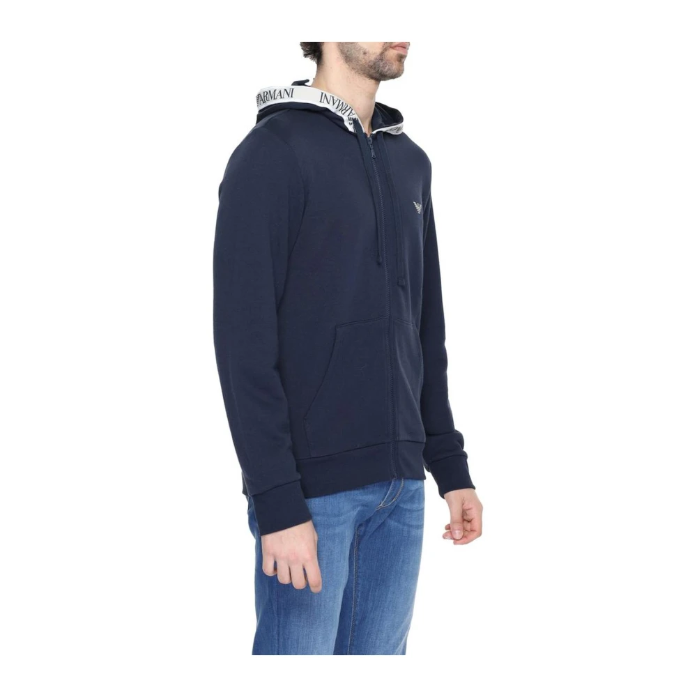 Emporio Armani Katoenmix Hoodie Sweater Blue Heren