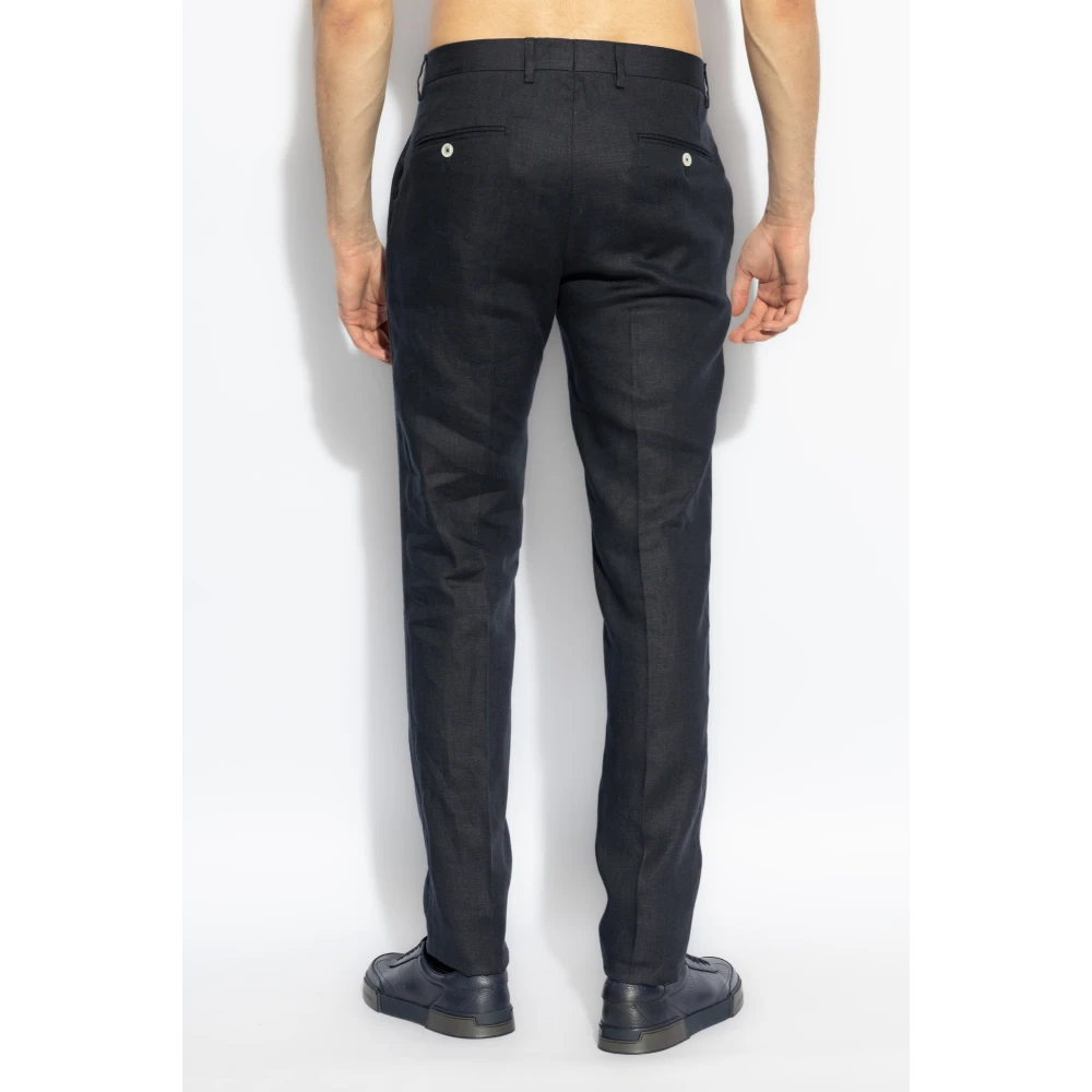 Dolce & Gabbana Linnen geplooide broek Blue Heren