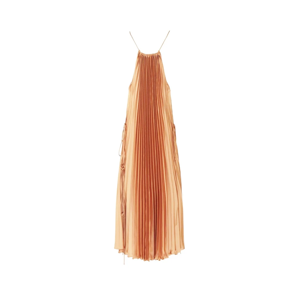 Stella Mccartney Geplooide zijden jurk met vetersluiting Yellow Dames